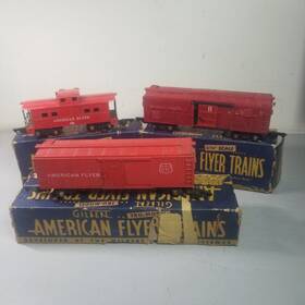 638-629-642 American Flyer 3 Car Set Of Freight Cars 638 Caboose 629 Stock 642 Bc Obs