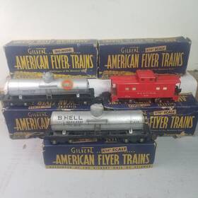 930-625g-625 American Flyer 3 Car Set Of Freight Cars 930 Caboose 625&625g Tank Cars-ob