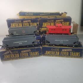 930-632-640 American Flyer 4 Car Set Of Freight Cars 930 Caboose 632&640 Hoppers Ob