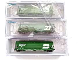 6941 Athearn N Set 3 Burlington Northern Acf 3-bay Centerflow Covered Hoppers