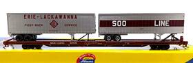 92617 Athearn Ho 85ft Flat Car With 2 40ft Trailers Soo Line # 5709