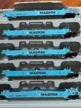 95038 Athearn Maersk Shipping - Gunderson 5 Car Maxi I Well Double Stack Cars Ho Scale New 95038 Athearn Maersk Shipping - Gunderson 5 Car Maxi I Well Double Stack Cars Ho Scale New