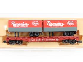 499103 Atlas 37501 N Scale Nyc Piggyback Flat Car #499103 With 2-24ft Pacemaker Trailers
