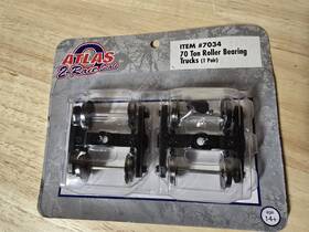7034 Atlas #7034 1 Pair O Scale 2 Rail Roller Bearing 70 Ton Trucks Factory New