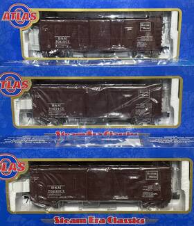 3-rail Atlas 8307-2 O-scale Boston And Maine Usra Double Sheathed Wood Box Car 3-pack 3-rail Atlas 8307-2 O-scale Boston And Maine Usra Double Sheathed Wood Box Car 3-pack