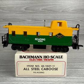43-1037 Bachmann Ho Scale Steel Caboose Reading 9355 Yellow Green Train Car