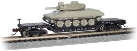 71386 Bachmann 52 Center Depressed Flat Car With Sheridan Tank Black Green N Scal
