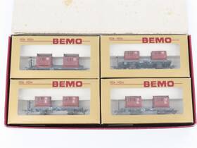 7450-100 Bemo Hom Scale 7450100 Rhb Rhaetian Railway Flat Cars With Containers 4-unit Set