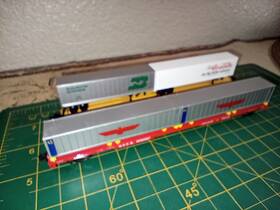 2containers Con-cor 0001-01207a Lot N Scale 90ft Piggyback Flatcar With Trailer Train Piggy 2containers Con-cor 0001-01207a Lot N Scale 90ft Piggyback Flatcar With Trailer Train Piggy