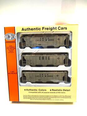 01-950201 Con-cor #01-950201 Ho Scale Ps-2 Erie/erie Lackawanna 3-pack Covered Hoppers Ws