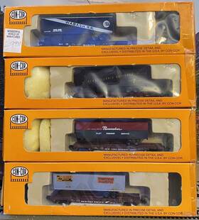 1205a-d Con-cor N Scale - 4 Pcs. Flatcars With Trailer Clst