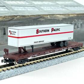 511803 Con-cor 1241e Southern Pacific Piggyback Flat Car With Trailer Sp N Scale