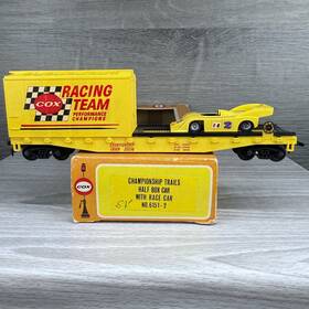 6151-2 Cox Ho Scale Racing Half Box Car With Race Championship Trails Yellow Train