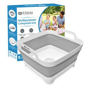 Ezuraa 199284002074 2.4 Gal 9l Gray Collapsible Dish Basin Portable Sink Or Pan For Kitche