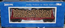 Idm7005 Industrial Rail O27 Flatcar With Bulkhead Pulp Wood Load Box