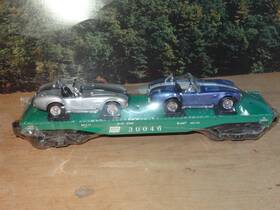 K661-1871 K-line 040369050544 Penn Central Flat Car With 1964 Shelby Cobra Roadsters O/o27 Gauge