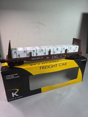 6-22158 K-line Milwaukee Road Bulkhead Flat Car With Wood Load Nib
