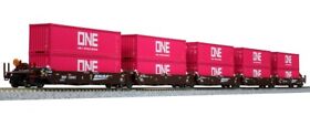 106-6195 Kato N Bnsf Swoosh Logo Maxi-i Double Stack Car With Container Set Of 5