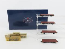 L240013 Liliput Ho Dr Deutsche Reichsbahn Flat Cars With Army Vehicles Set Of 4
