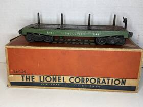 3461-green Lionel #3461 Operating Log Car Green Damaged Original Box-missing Stakes As-is