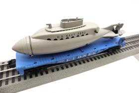 6-3330 Lionel Pw Blue Flat Car With Operating Submarine #3330 C-7 Ex 6-3330 Lionel Pw Blue Flat Car With Operating Submarine #3330 C-7 Ex