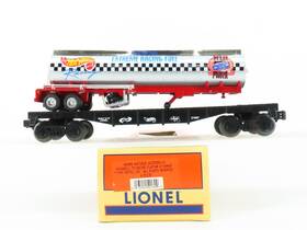 6-52130 Lionel O Gauge 3-rail Hot Wheels Flatcar #21697 With Hw Tank Trailer Load