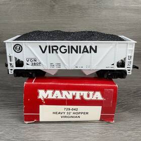 729-042 Mantua Ho Scale Heavy 32ft Hopper 2 Bay With Coal Load Virginian Vgn 3807