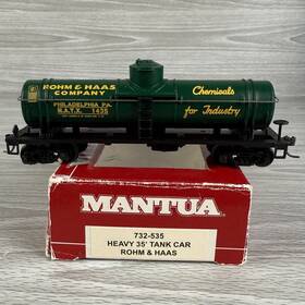 732-535 Mantua Ho Scale 35ft Heavy Tank Car Rohm Haas Natx 1435 Single Dome Green