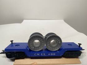 05566 Marx 4566 Cwex Medium Blue Depressed Center Flatcar - Gray Reels Type F Trucks