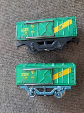 1950-gaex Marx Tin Metal Green Yellow Inch O Gauge #1950 Gaex 1950 Df Box Car 1 48 Lotof2