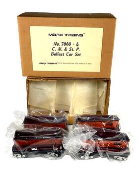 7666-4 Marx Set Of 4 Vintage Trains C.m. And St. P. Ballast Car Toy No. 7666 Nib 7666-4 Marx Set Of 4 Vintage Trains C.m. And St. P. Ballast Car Toy No. 7666 Nib