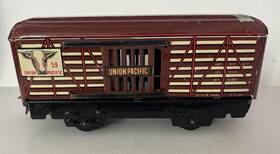 Up-59 Marx Train O Union Pacific 59 Cattle Stock Car Brown Tinplate Tin Litho Lot Q