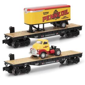 275-9053 Menards 2-pack 10-1/2 Inch Pennsylvania Flatcars With Pennzoil Tractor And Trailer Set