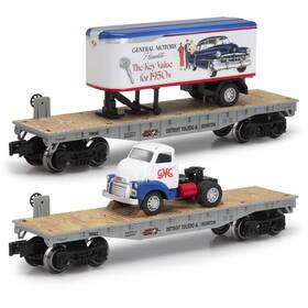 275-9541 Menards 2-pack Of Dt&i Flatcars With 1954 Gmc Tractor And Trailer Set O Gauge 275-9541 Menards 2-pack Of Dt&i Flatcars With 1954 Gmc Tractor And Trailer Set O Gauge