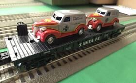 279-3053 Menards 279-4566 Santa Fe Flat Car With Two Panel Trucks