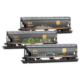 98305097 Micro-trains 695140089222 N Kansas City Southern Weathered 3-bay Covered Hopper Set