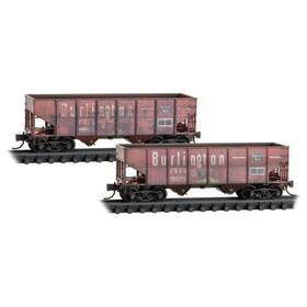 98305089 Micro-trains N Cb&q Weathered 33ft Rib Side 2-bay Hoppers Set Of 2