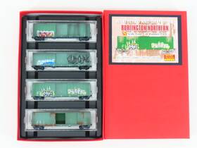 99305090 Micro-trains N Scale Mtl Bn Railway Boxcar 4-pk. - Weathered And Graffiti