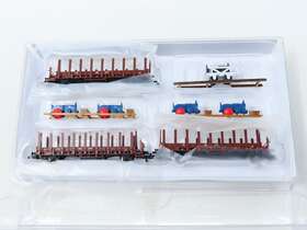 15283 Minitrix N Db German Inch Lanz Transport Stake Flat Cars With Load 3-car Set