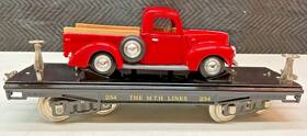 Mth 10-1149 Standard Gauge Tinplate 234 Flat Car With Red 1940 Ford Pickup Truck Ex