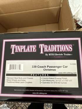 10-5090 Mth Tinplate Traditions 339 Coach Passenger Christmas Donner Std. Gg. Ln