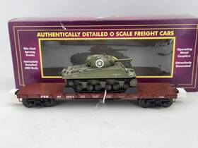 Mth 20-90549 Premier Pennsylvania 50-ton 41ft Wood Flatcar With Sherman Tank