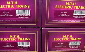 Mth 20-92214 Premier U.s. Army Flat Car 2 6x6 Tank Trucks 4-car Set 3-rail