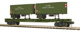 20-95535 Mth O Premier Flat Car W 2 Pup Trailers Us Army Medical Supplies #1951