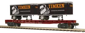 20-95712 Mth Flat Car W 2 Pup Trailers Chesapeake And Ohio With Timken