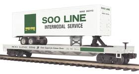 20-98158 Mth Soo Line Intermodal - Tofc Trailer On Flat O Scale Premier New Rare