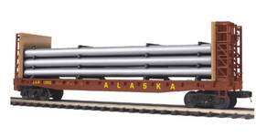 20-98663 Mth Premier Alaska Flat Car #12889 With Bulkheads And Pipe Load - New 20-98663 Mth Premier Alaska Flat Car #12889 With Bulkheads And Pipe Load - New