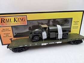 30-70104 Mth Rail King Us Army Flat Car With 6x6 Tank Truck - New O Gauge