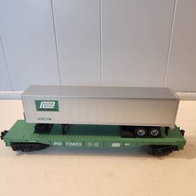 30-76007 Mth 30-74674 Railking Penn Central Flatcar With Trailer No Box