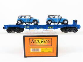 30-76166 Mth O Gauge 3-rail Rail King #30-76166 Csx Flat Car #408545 With 2 Mini Coopers